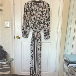 Lane Bryant Black and White Wrap Dress with Bishop Sleeves